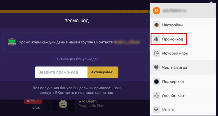 Окно промокода